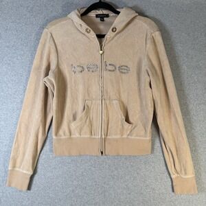 Bebe zip up jacket Vintage Y2K beige velour velvet track womens large